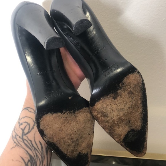 Prada grey pointed toe leather chunky heel pump size 7.5 - Picture 8 of 9